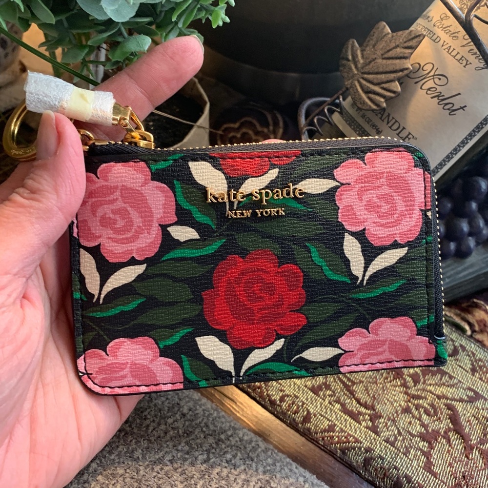 SOLD⛔️Authentic KATE SPADE flowers Leather L-Zip card case/Keychain - Picture 5 of 10